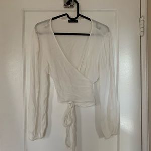 White Linen Blend Wrap Shirt